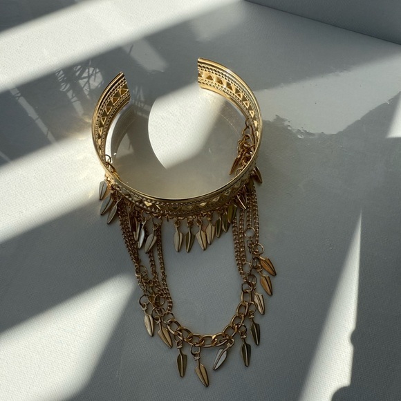 Gold Leaf Tassel Chain Arm Cuff Bracelet ✨ - Picture 8 of 10